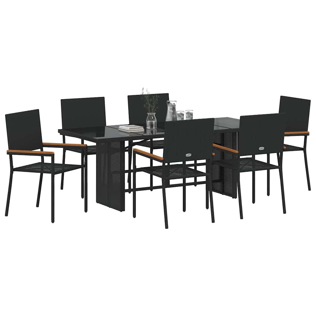 Garten Essgruppe 7 pcs Schwarz Poly-Rattan