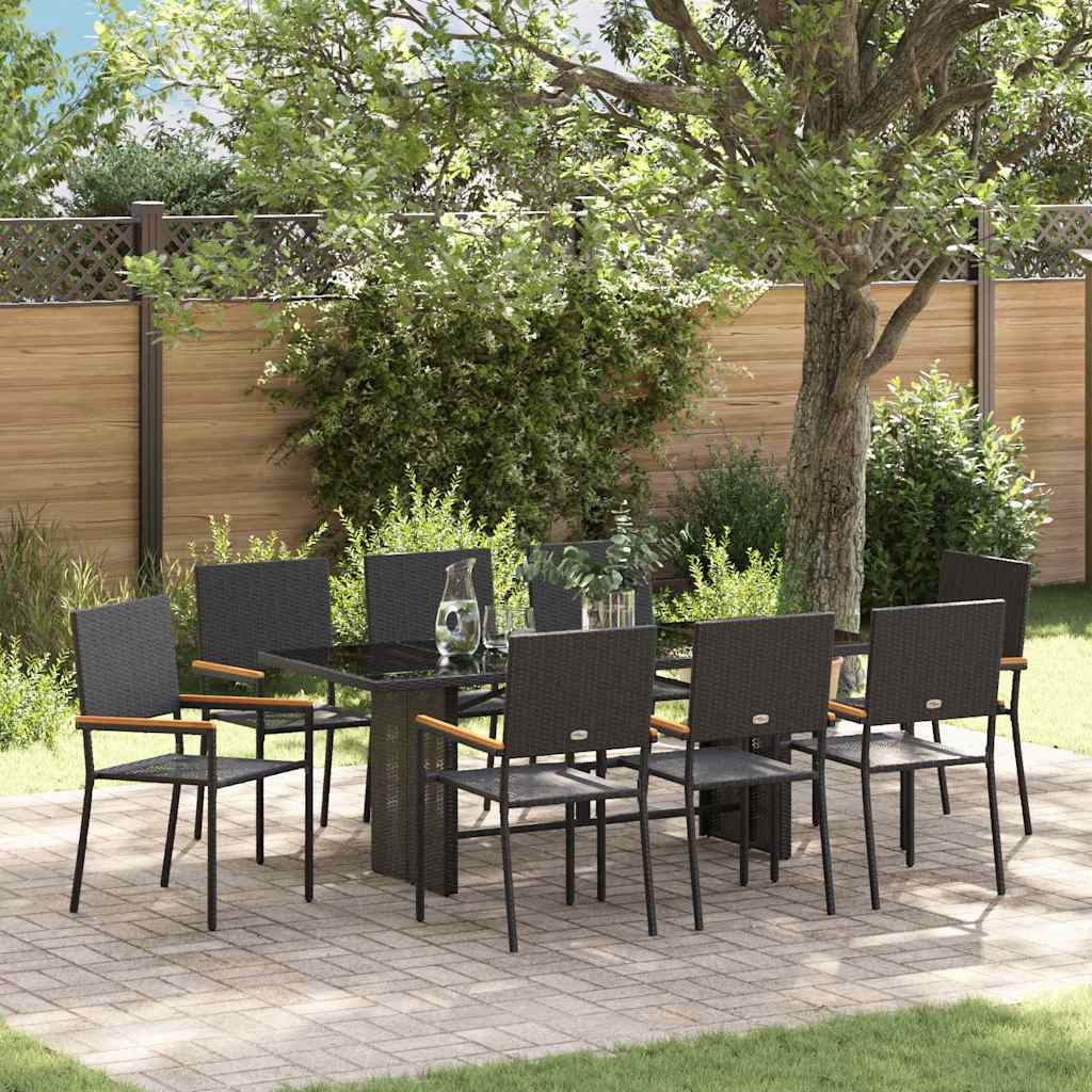 Garten Essgruppe 9 pcs Schwarz Poly-Rattan