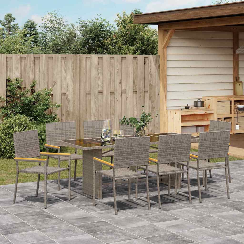 Garten Essgruppe 9 pcs Grau Poly-Rattan