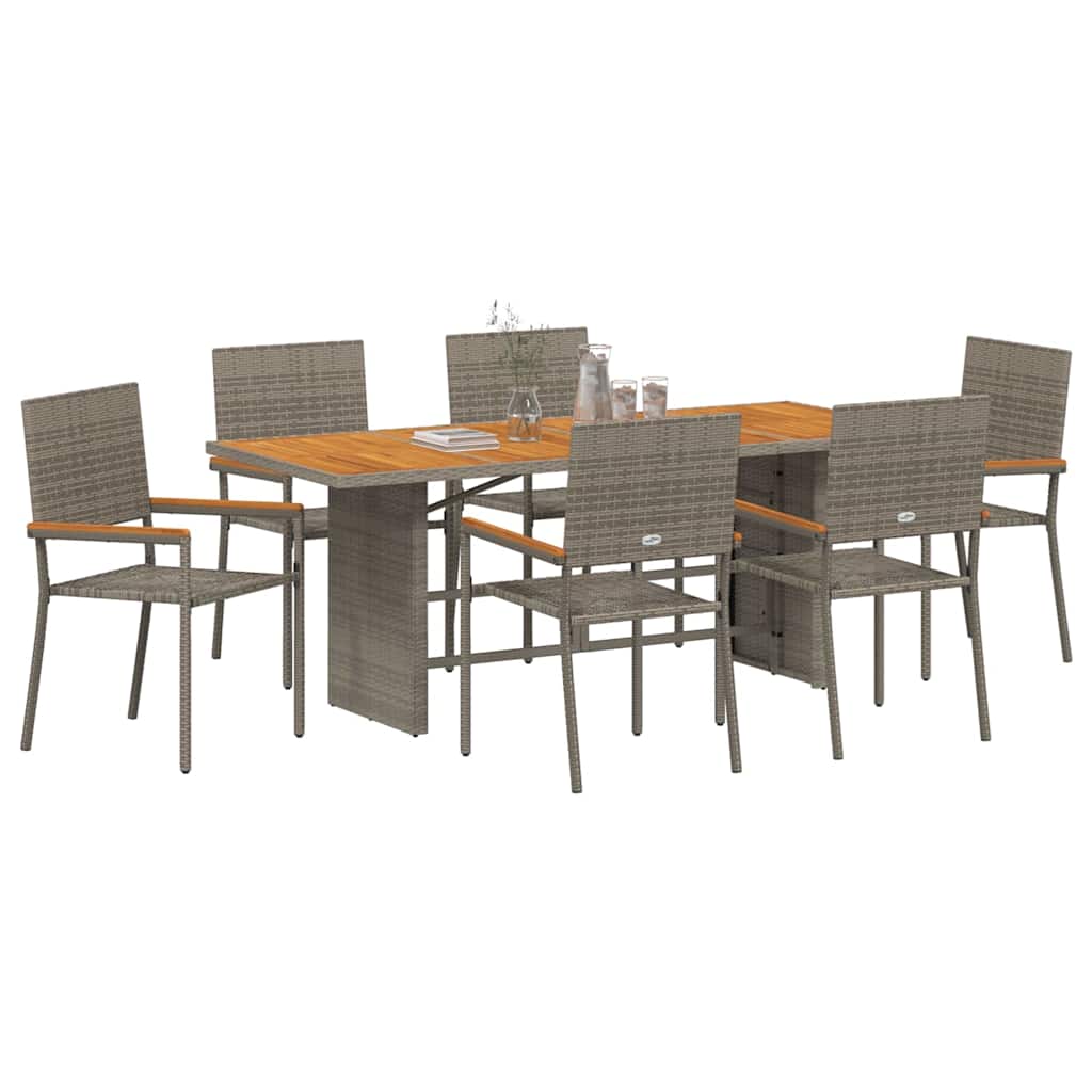 Garten Essgruppe 7 pcs Grau Poly-Rattan