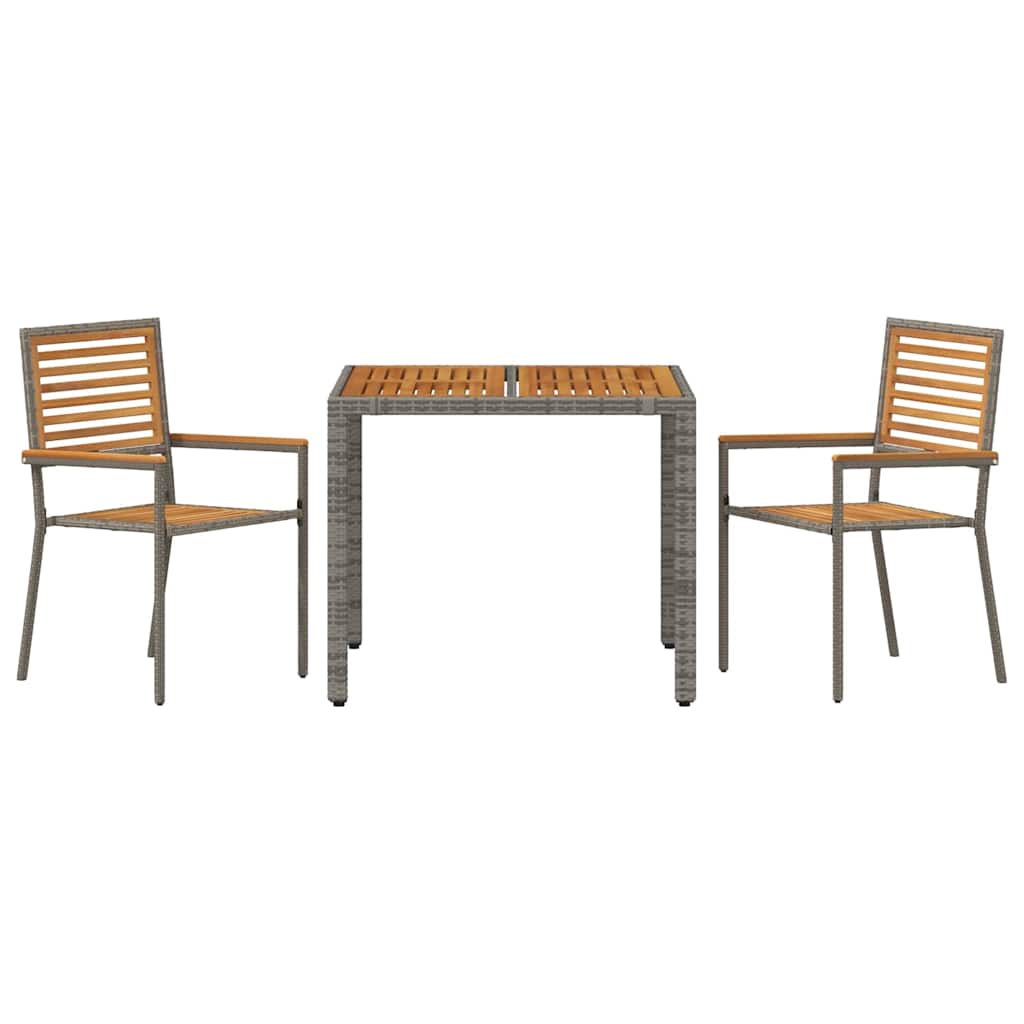 Garten Essgruppe 3 pcs Grau und Braun Poly-Rattan