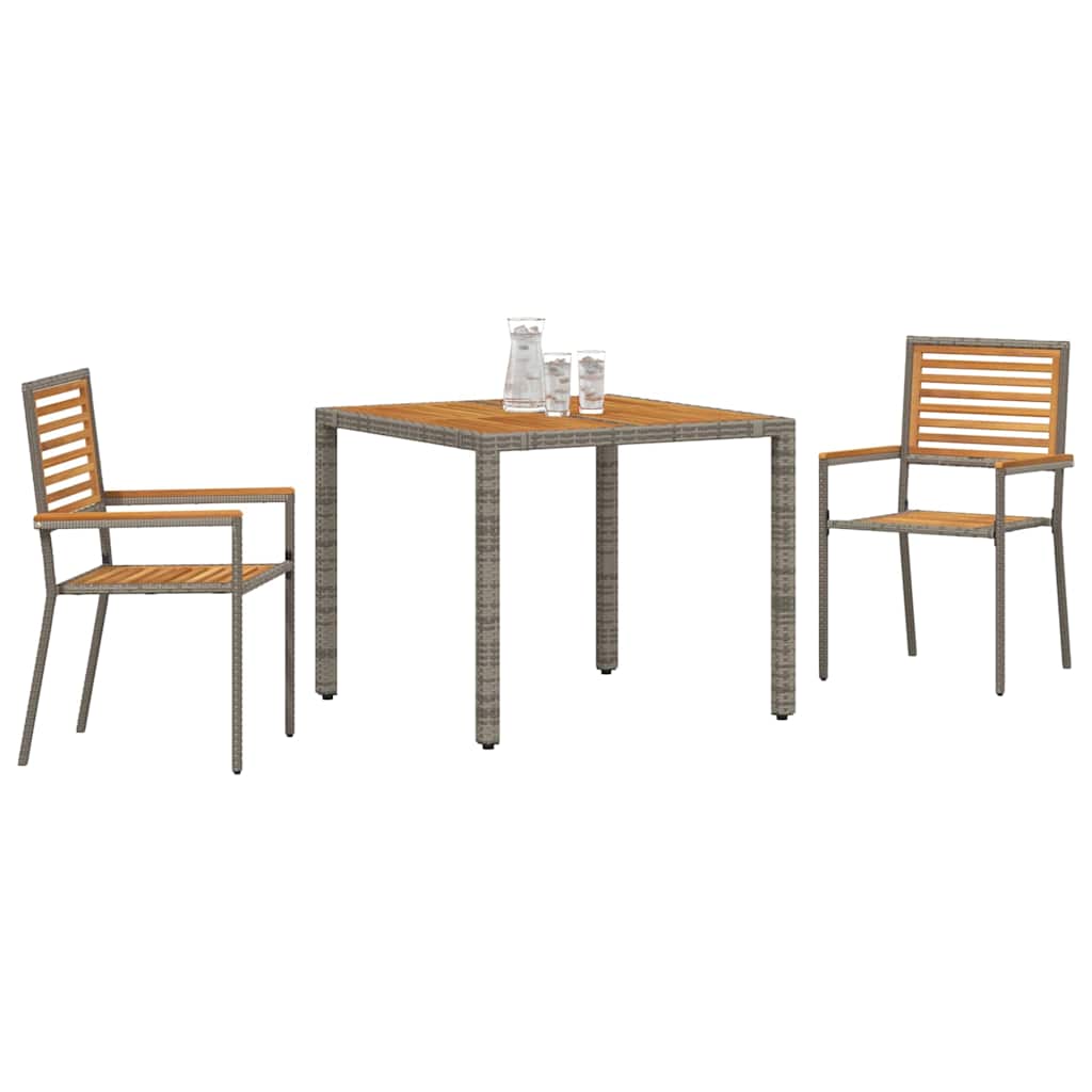 Garten Essgruppe 3 pcs Grau und Braun Poly-Rattan