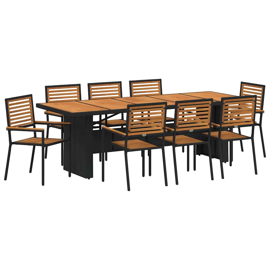 Garten Essgruppe 9 pcs Schwarz und Braun Poly-Rattan