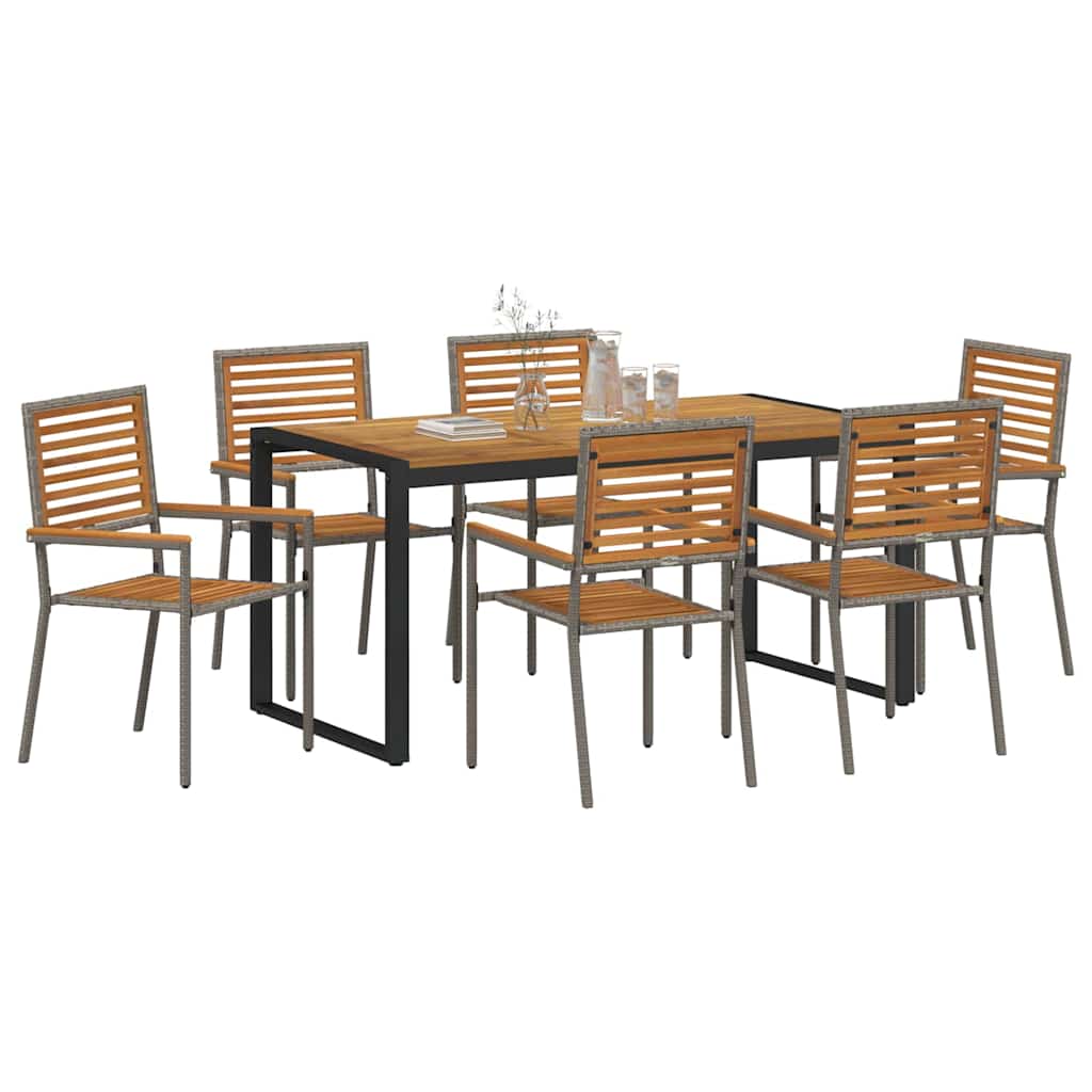 Garten Essgruppe 7 pcs Grau und Braun Poly-Rattan