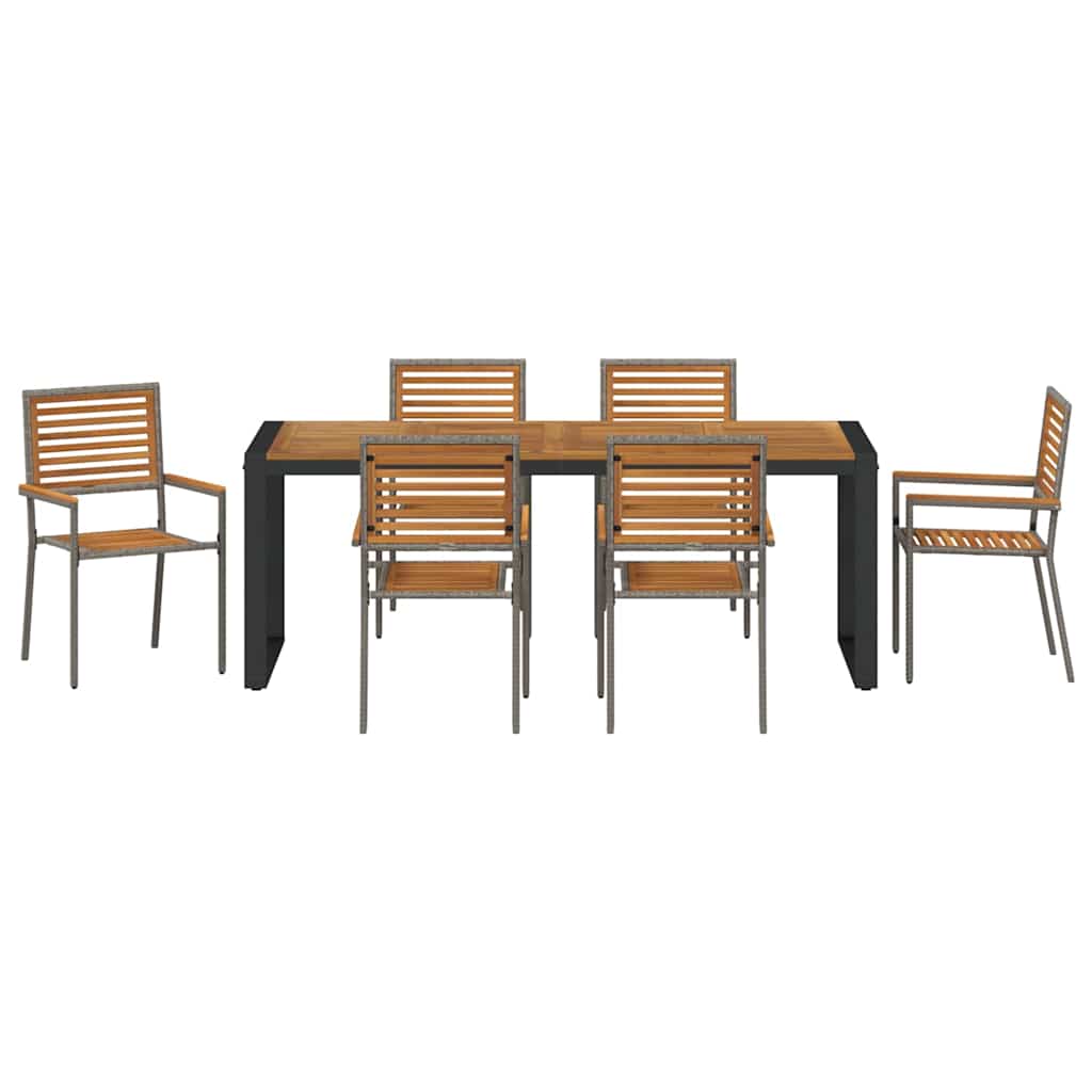 Garten Essgruppe 7 pcs Grau und Braun Poly-Rattan
