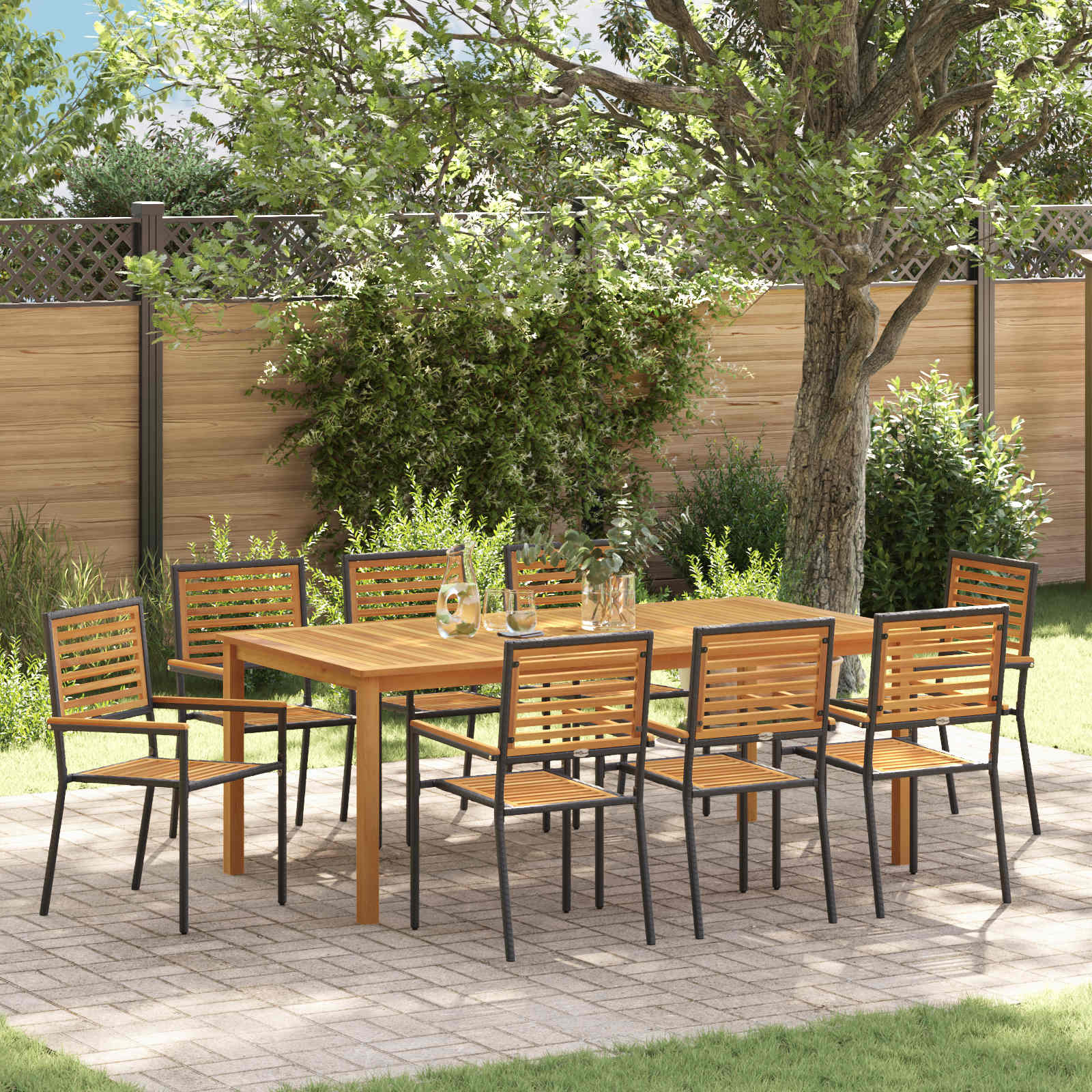 Garten Essgruppe 9 pcs Schwarz Massivholz Akazie
