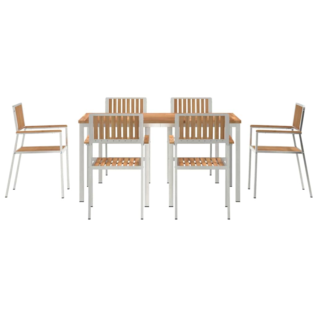 Outdoortisch-Set 7 pcs Braun Massivholz Teak