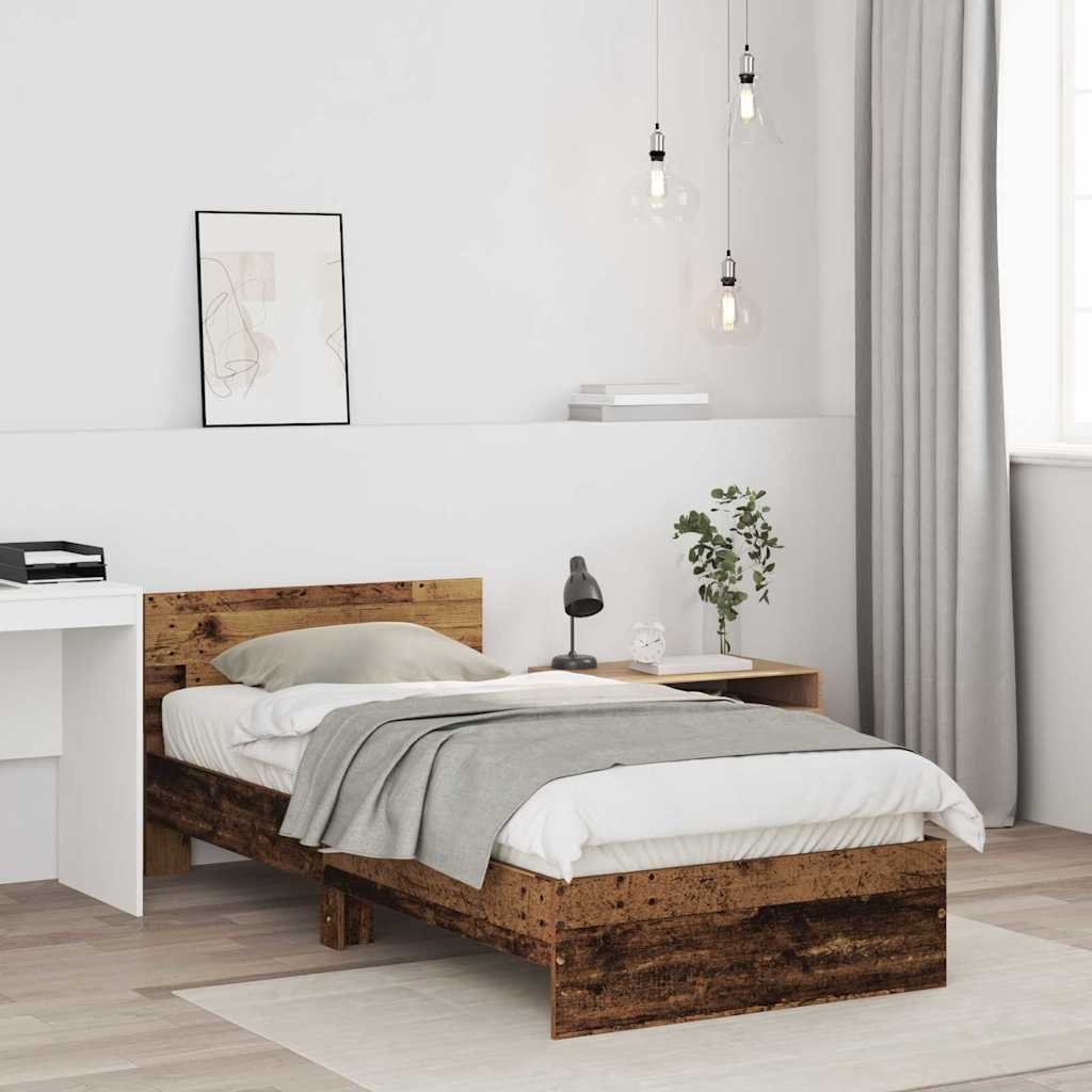 Bettrahmen mit Kopfteil Altholz 90 x 200 cm Holzwerkstoff