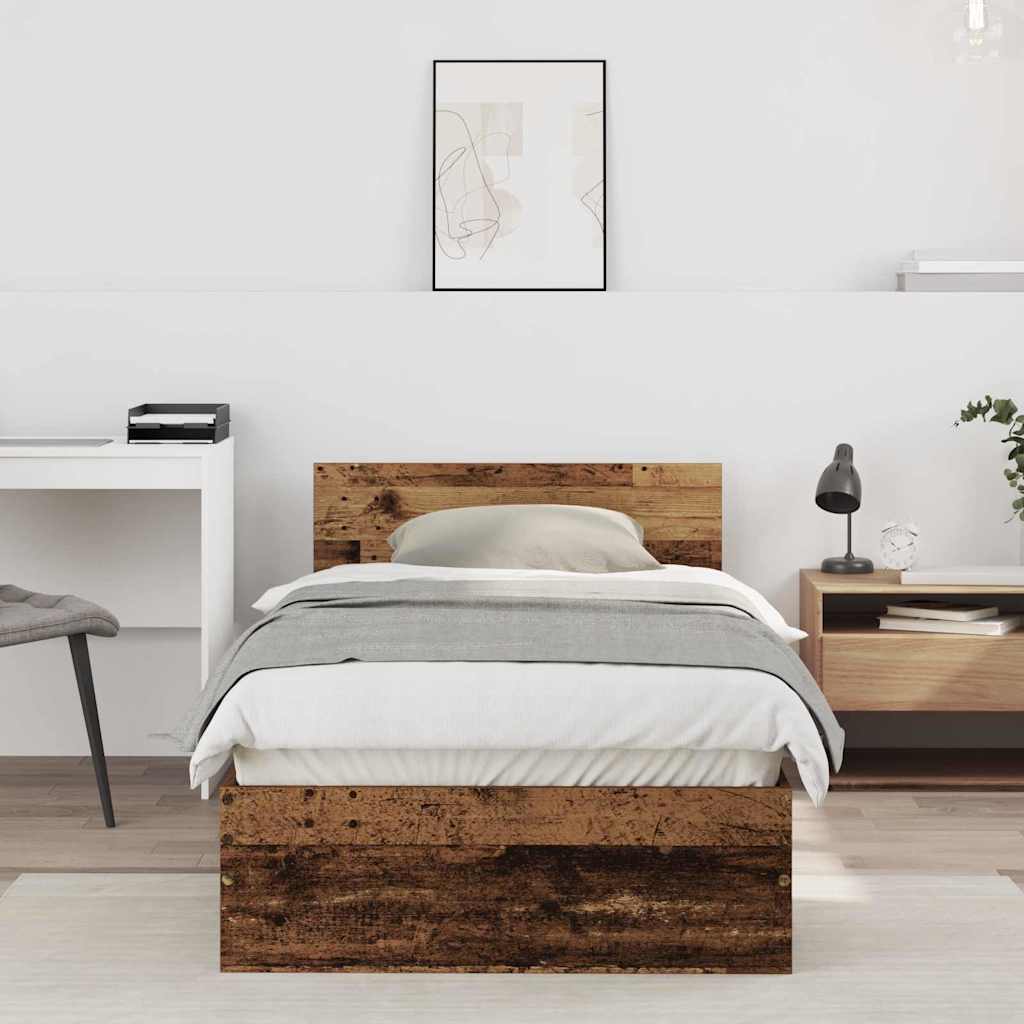 Bettrahmen mit Kopfteil Altholz 90 x 190 cm Holzwerkstoff