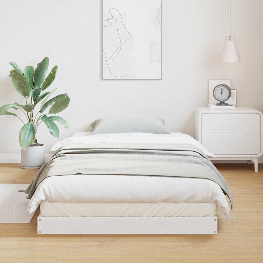 Bodenbettrahmen Weiß 100 x 210 cm Massives Kiefernholz