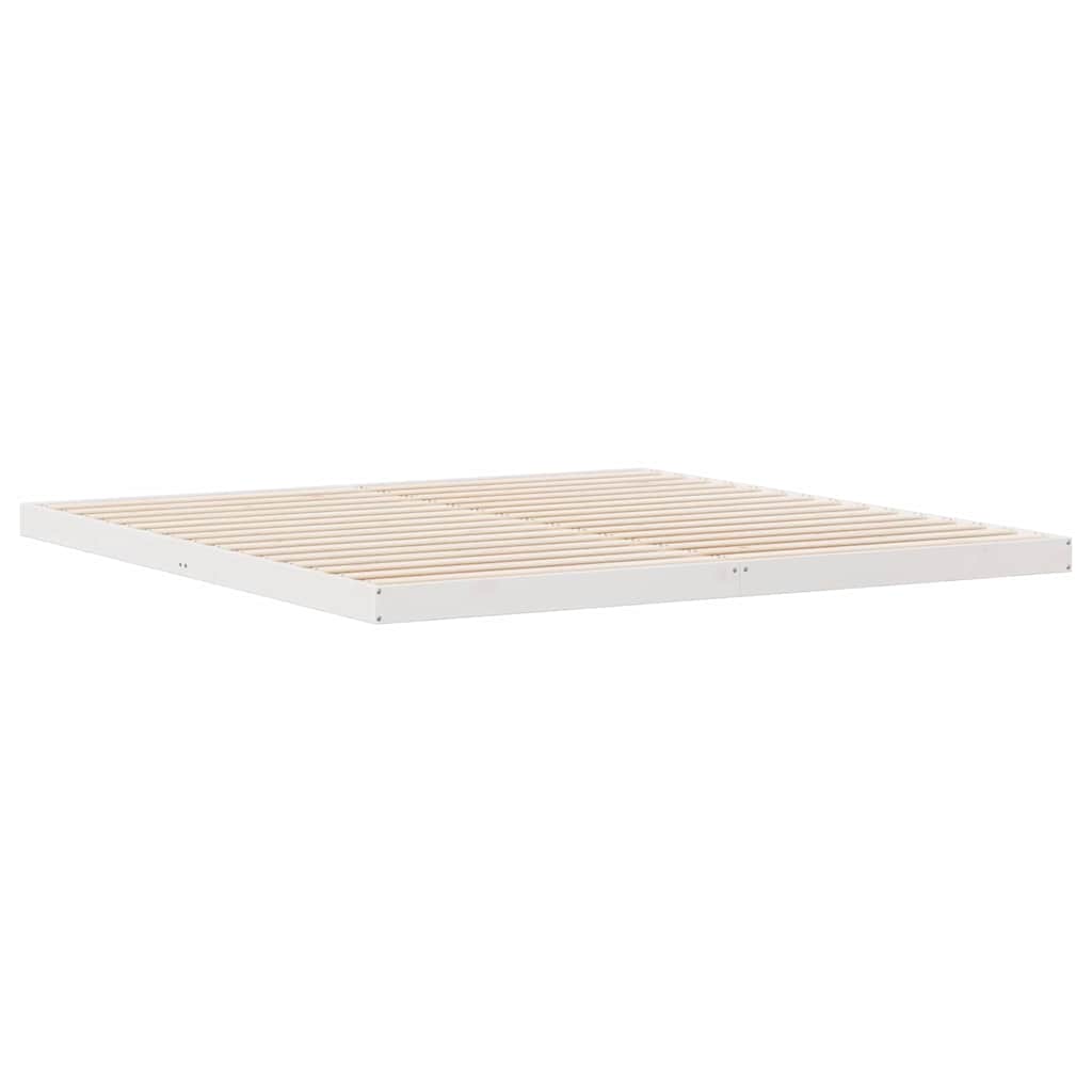 Bodenbettrahmen Weiß 200 x 220 cm Massives Kiefernholz