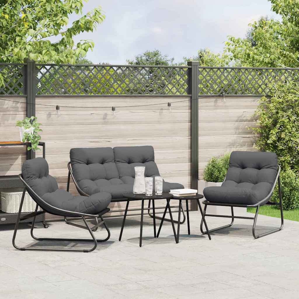 gartenmöbel mit Kissen 3 pcs Schwarz Pulverbeschichteter Stahl