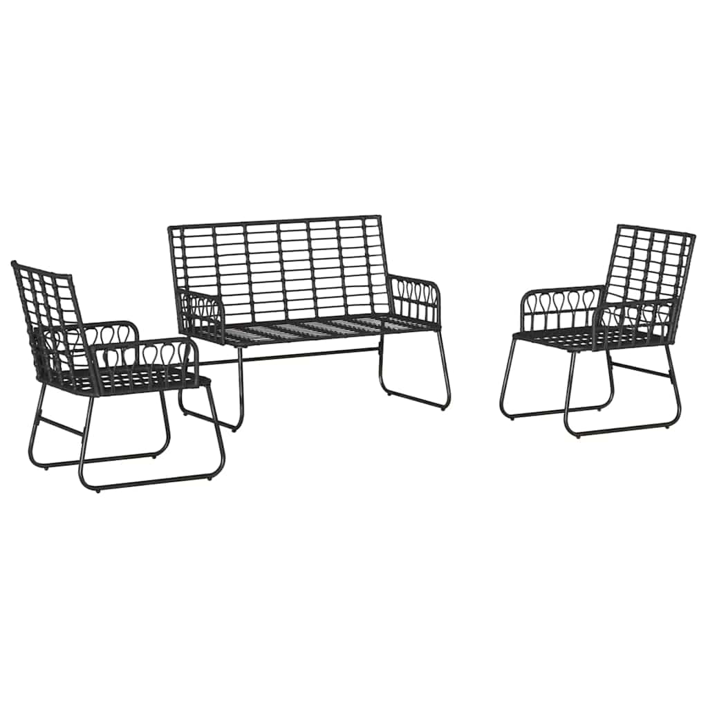 Garten Essgruppe 3 pcs Schwarz und Anthrazit Poly-Rattan