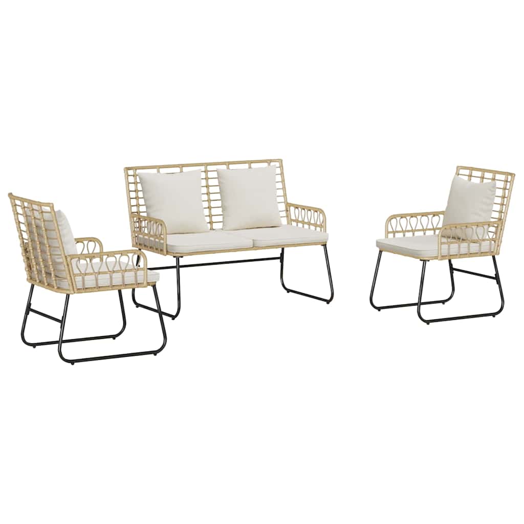 Garten Essgruppe 3 pcs Braun und Creme Poly-Rattan