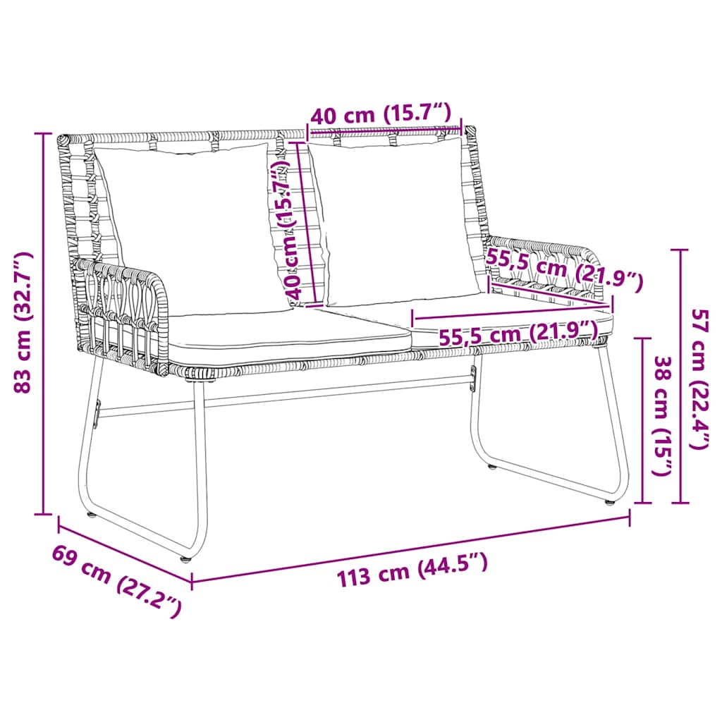 Garten Essgruppe 3 pcs Braun und Creme Poly-Rattan