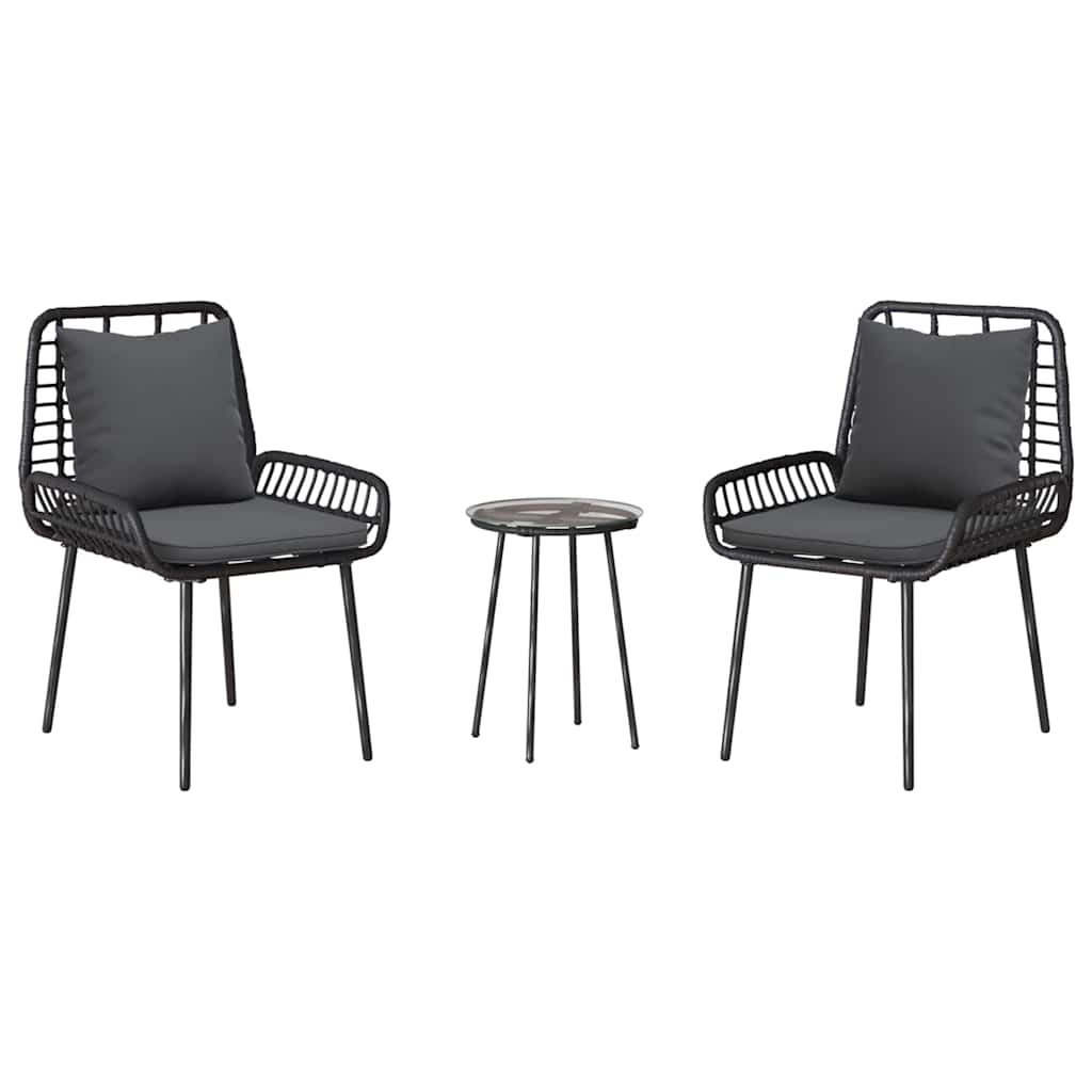 Garten Essgruppe 3 pcs Schwarz und Anthrazit Poly-Rattan
