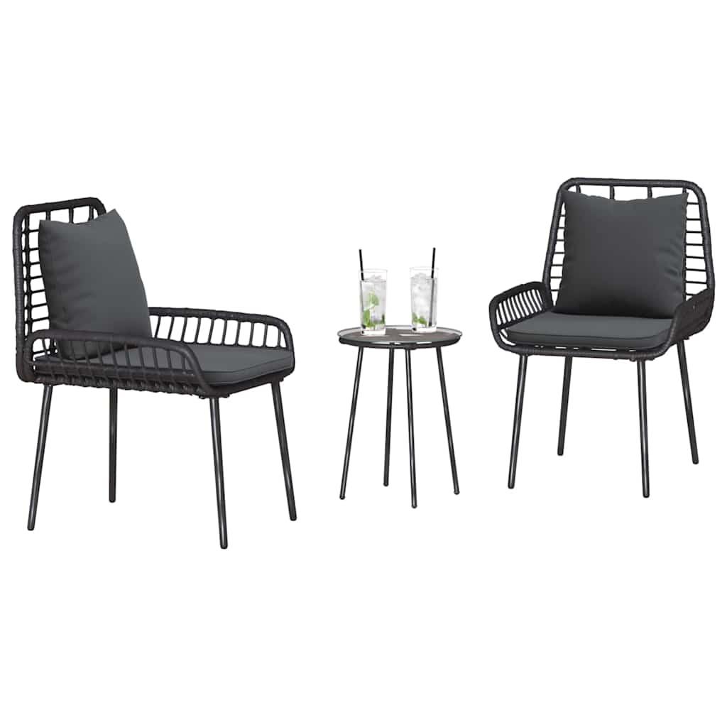 Garten Essgruppe 3 pcs Schwarz und Anthrazit Poly-Rattan