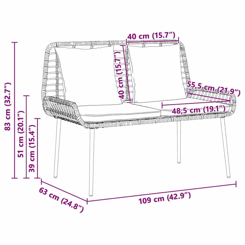 Gartenbank Braun und Creme Poly-Rattan