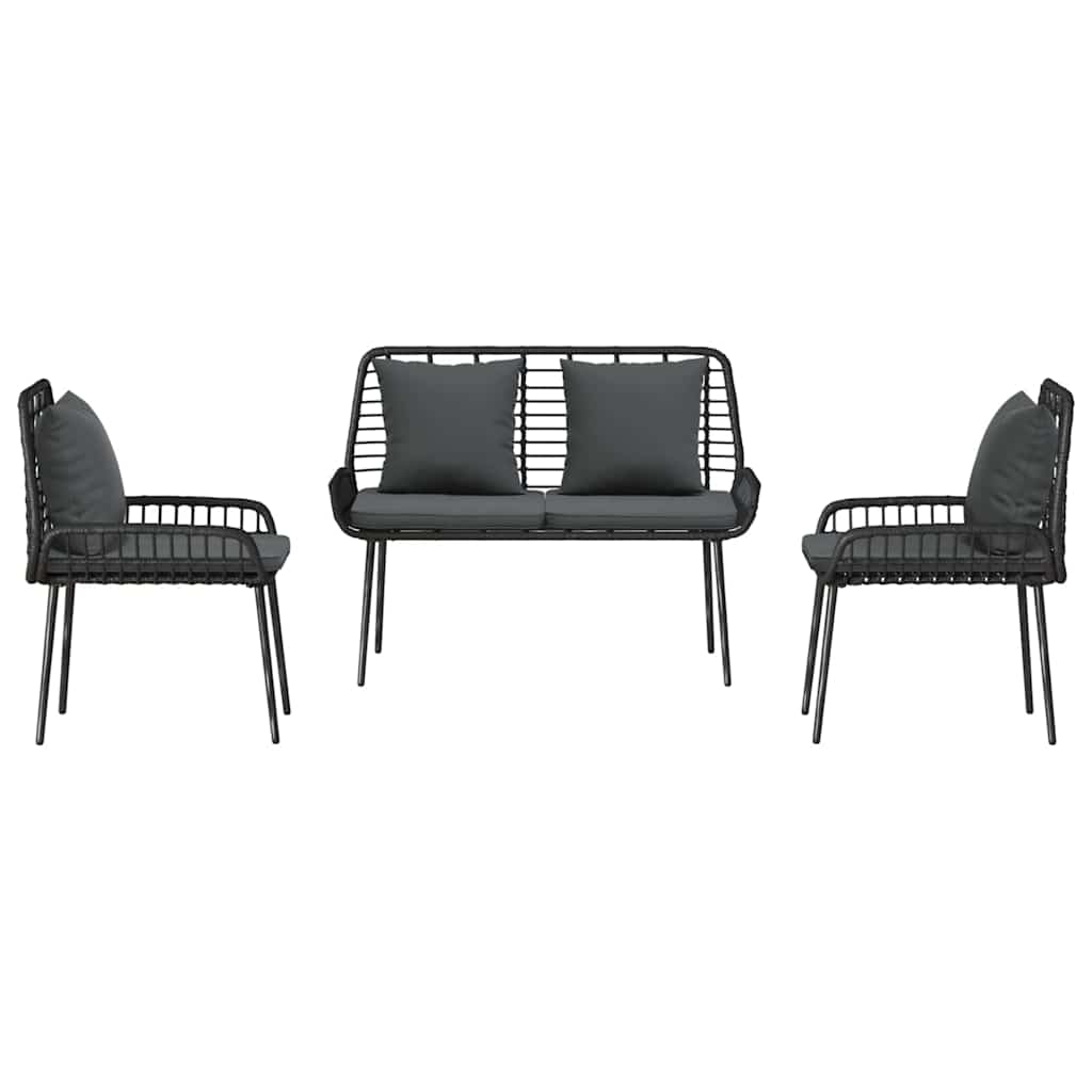 Garten Essgruppe 3 pcs Schwarz und Anthrazit Poly-Rattan