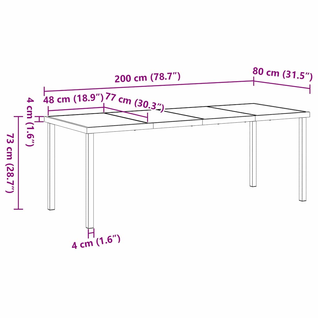 Gartentisch Schwarz 200 x 80 x 73 cm Metall