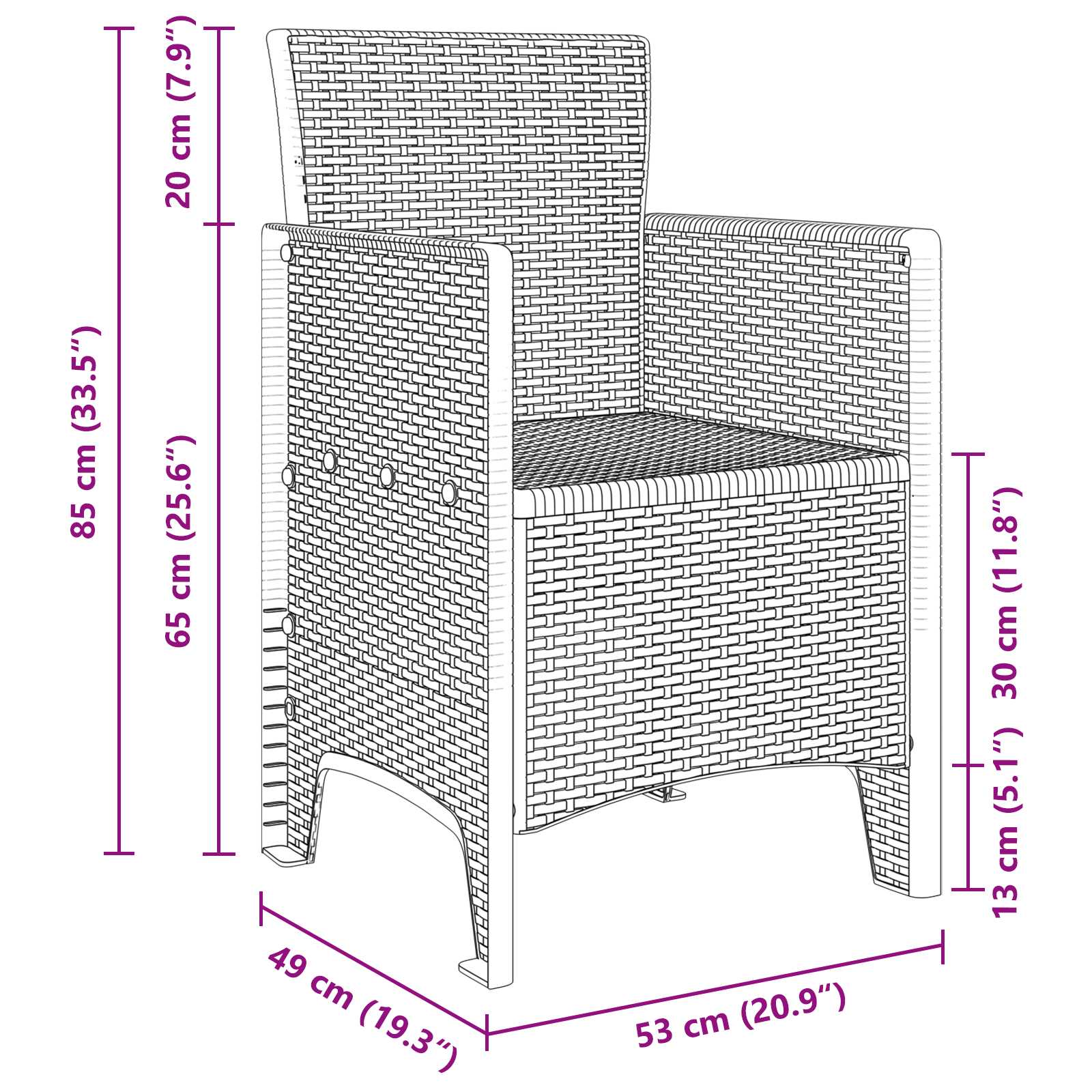 Gartenstuhl mit Kissen 4 pcs Braun 53 x 49 x 85 cm Polypropylen