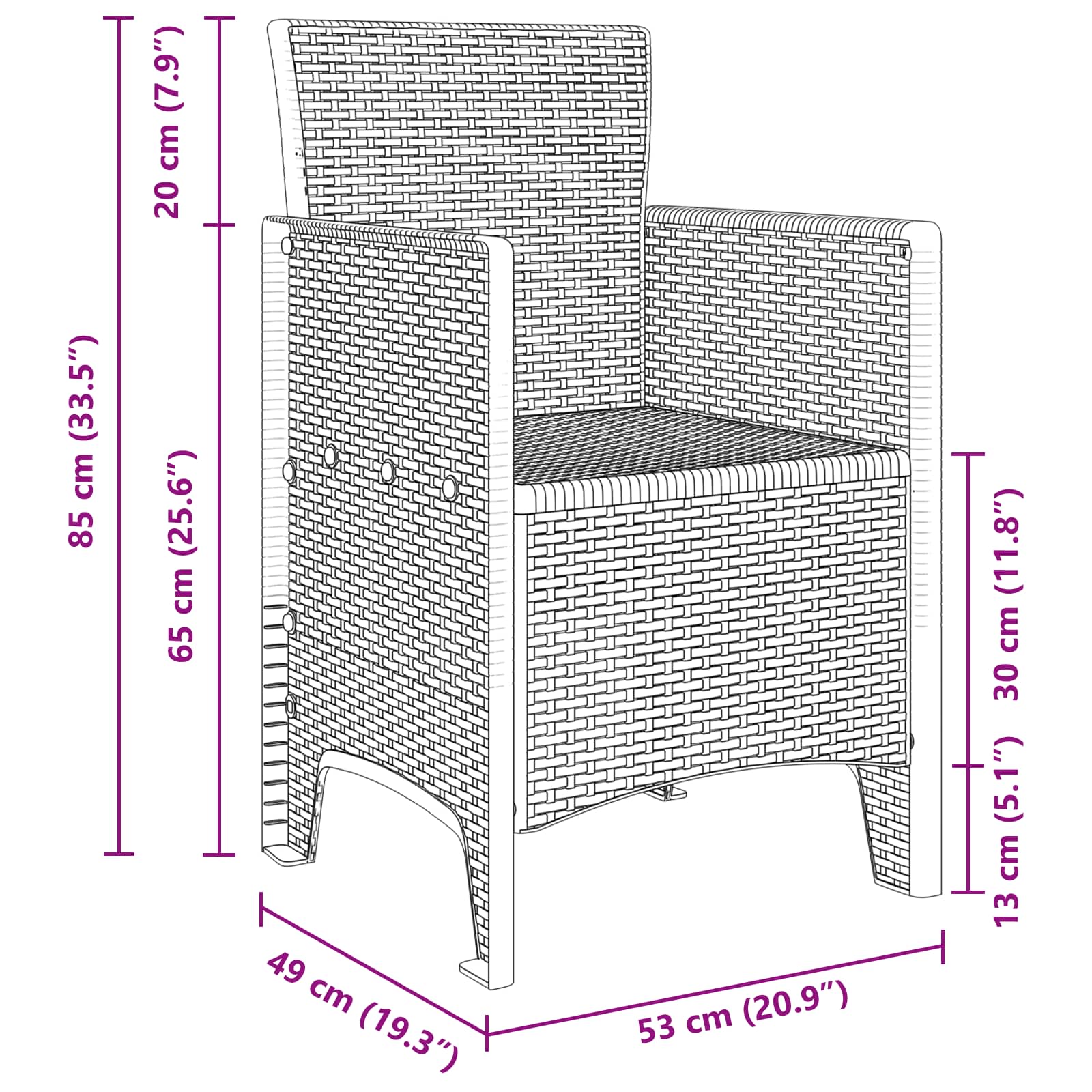 Gartenstuhl mit Kissen 4 pcs Weiß 53 x 49 x 85 cm Polypropylen
