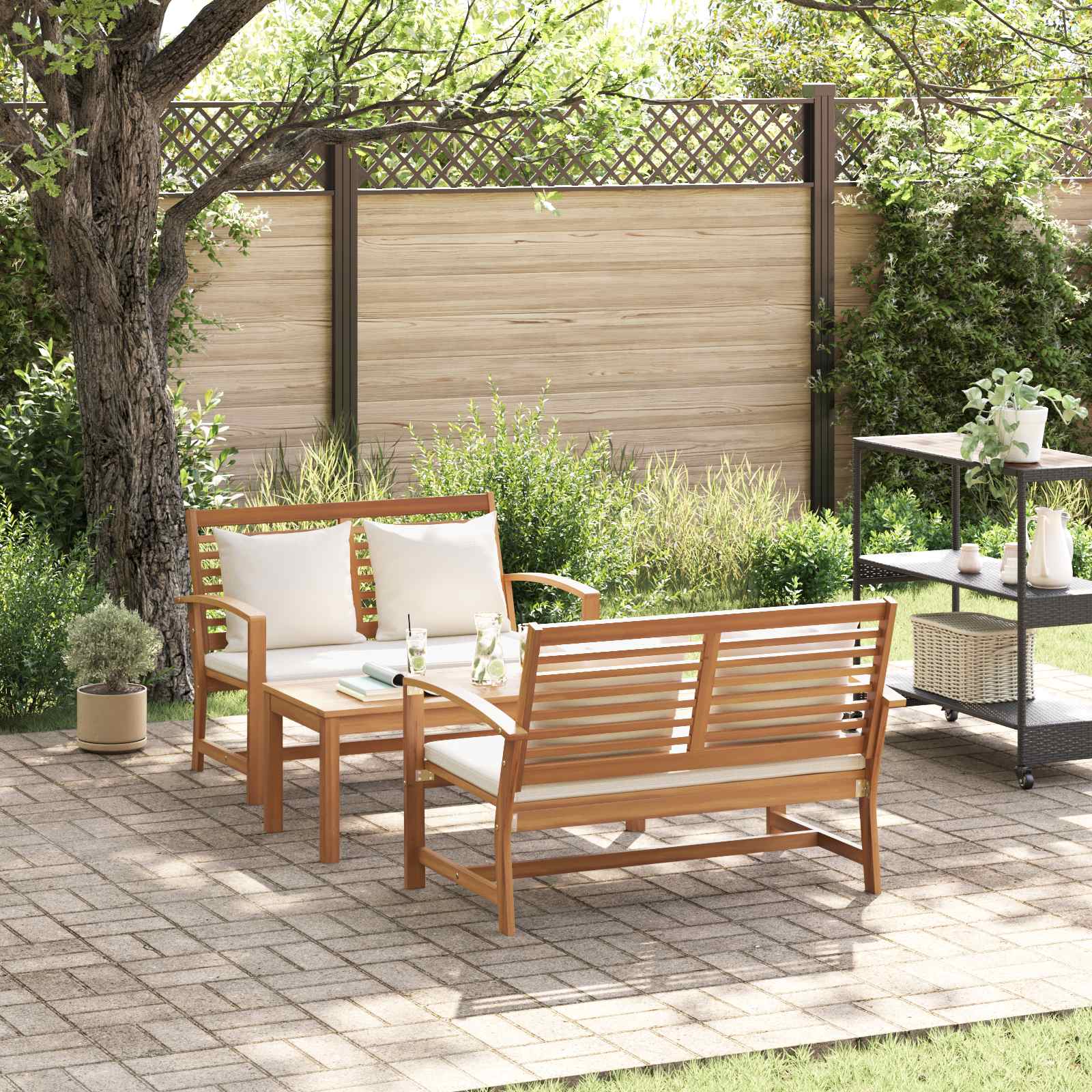 Gartensofa-set 3 pcs Natur Massivholz Teak
