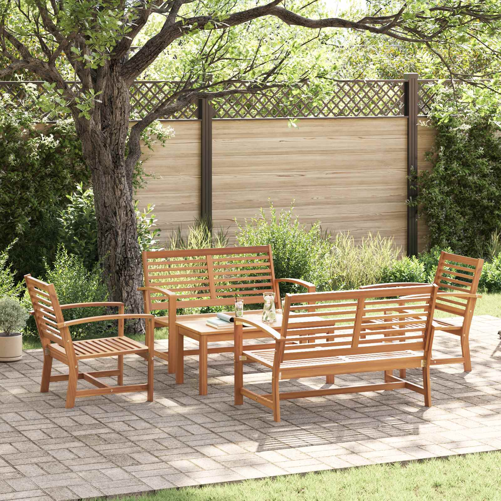 Gartensofa-set 5 pcs Natur Massivholz Teak