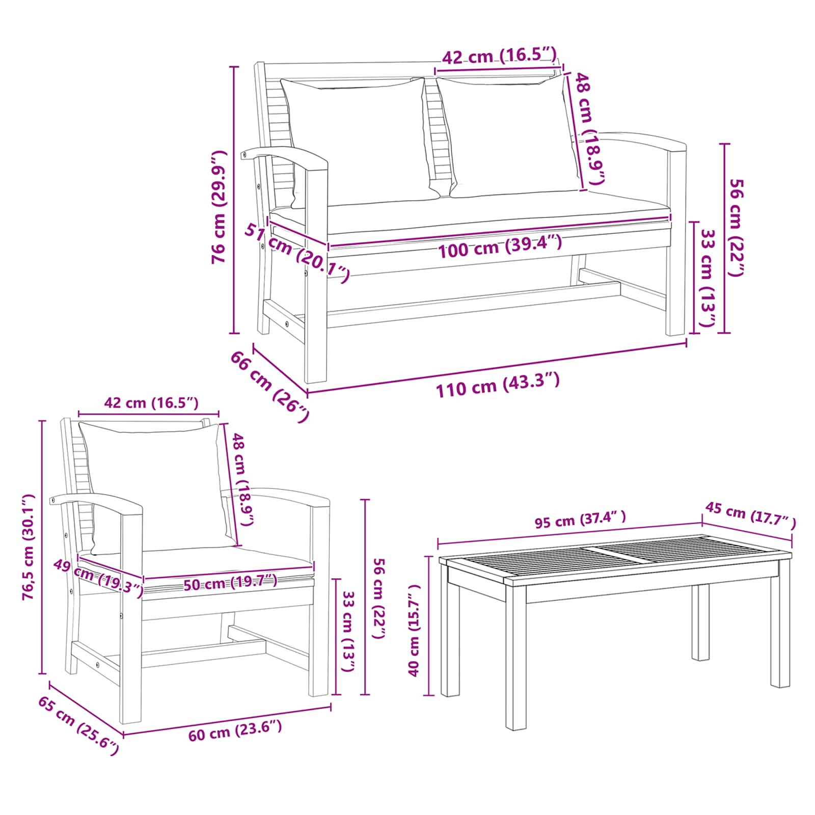 Gartensofa-set 5 pcs Natur Massivholz Teak