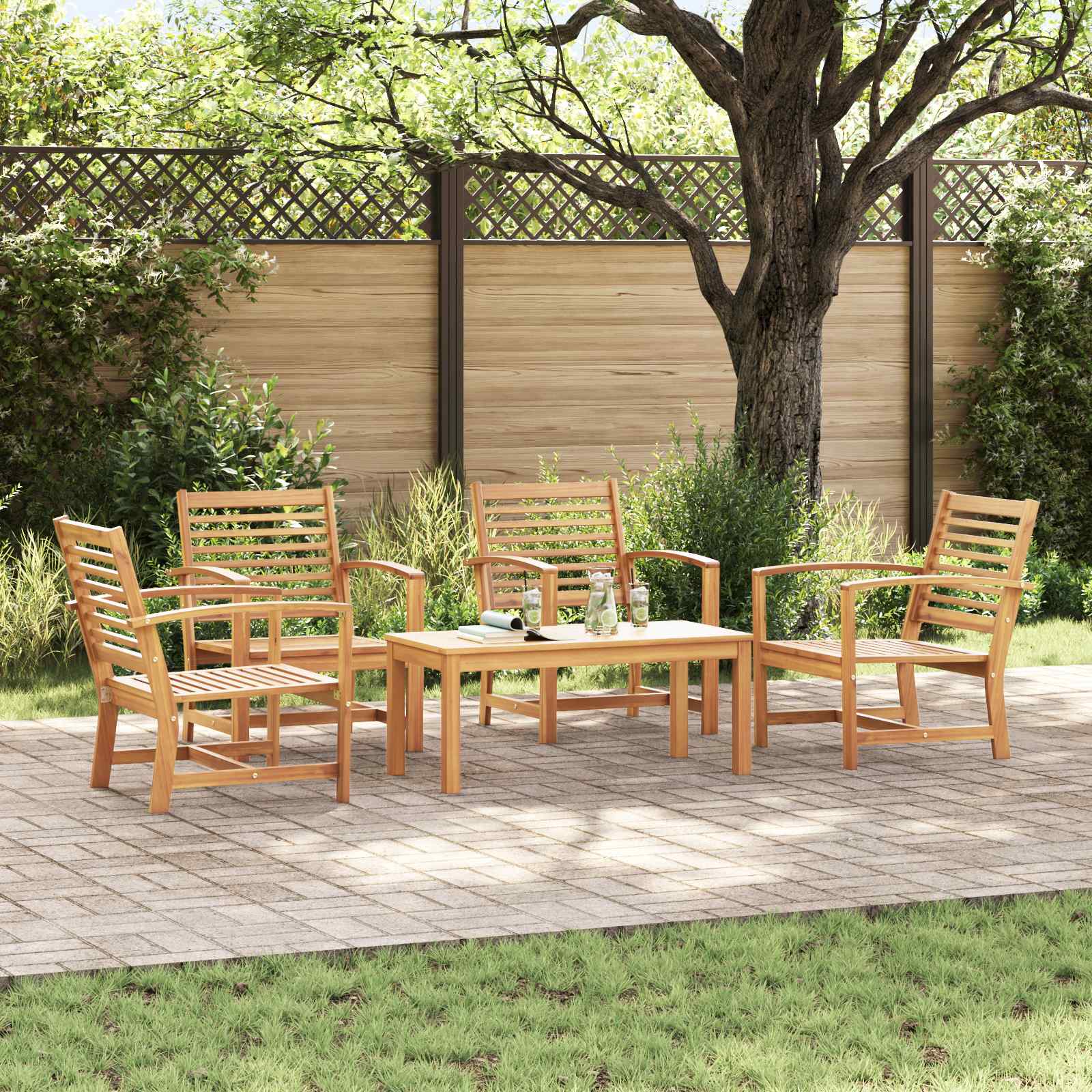 Gartensofa-set 5 pcs Natur Massivholz Teak