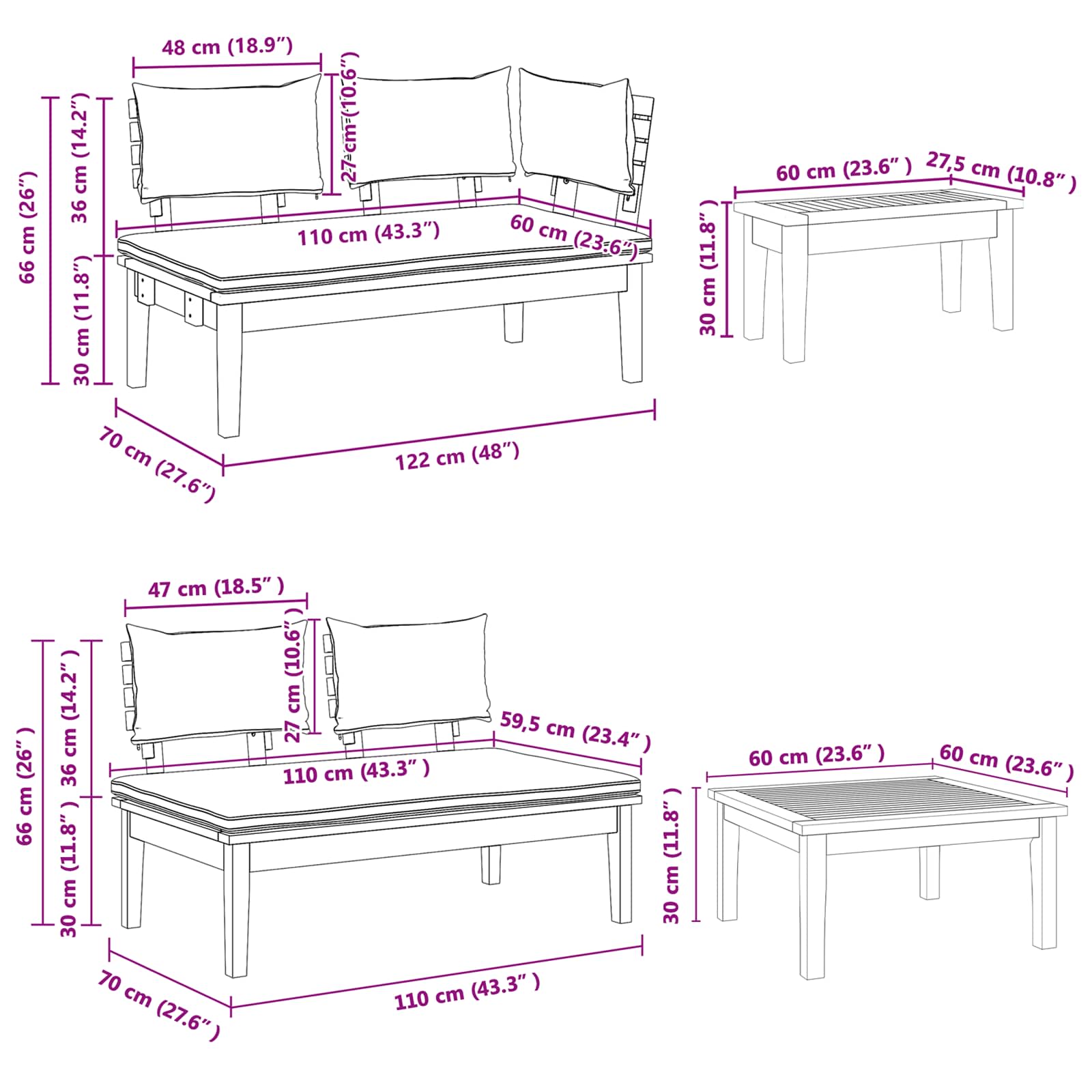 Gartensofa-set 4 pcs Braun und Grau