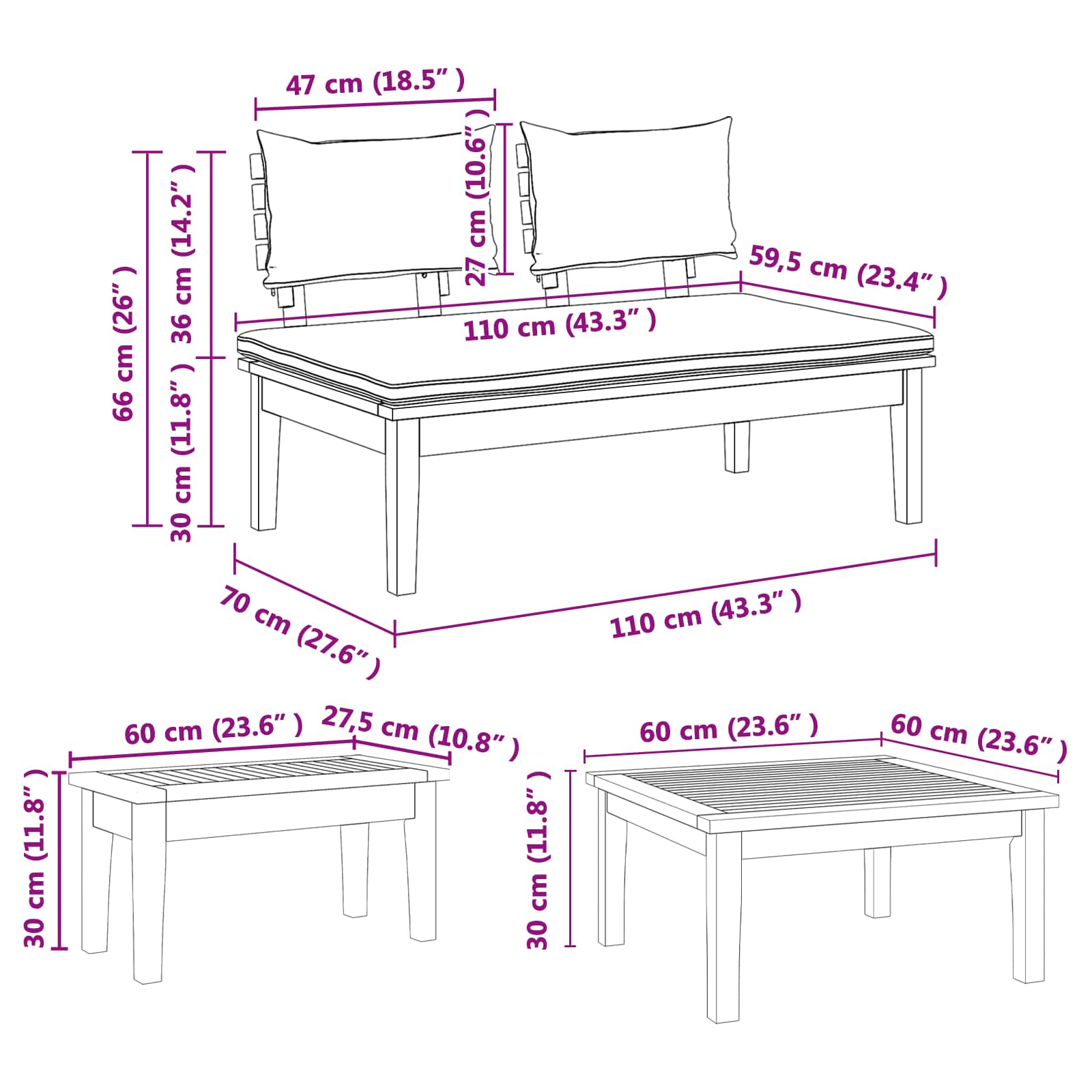 Gartensofa-set 5 pcs Braun und Creme