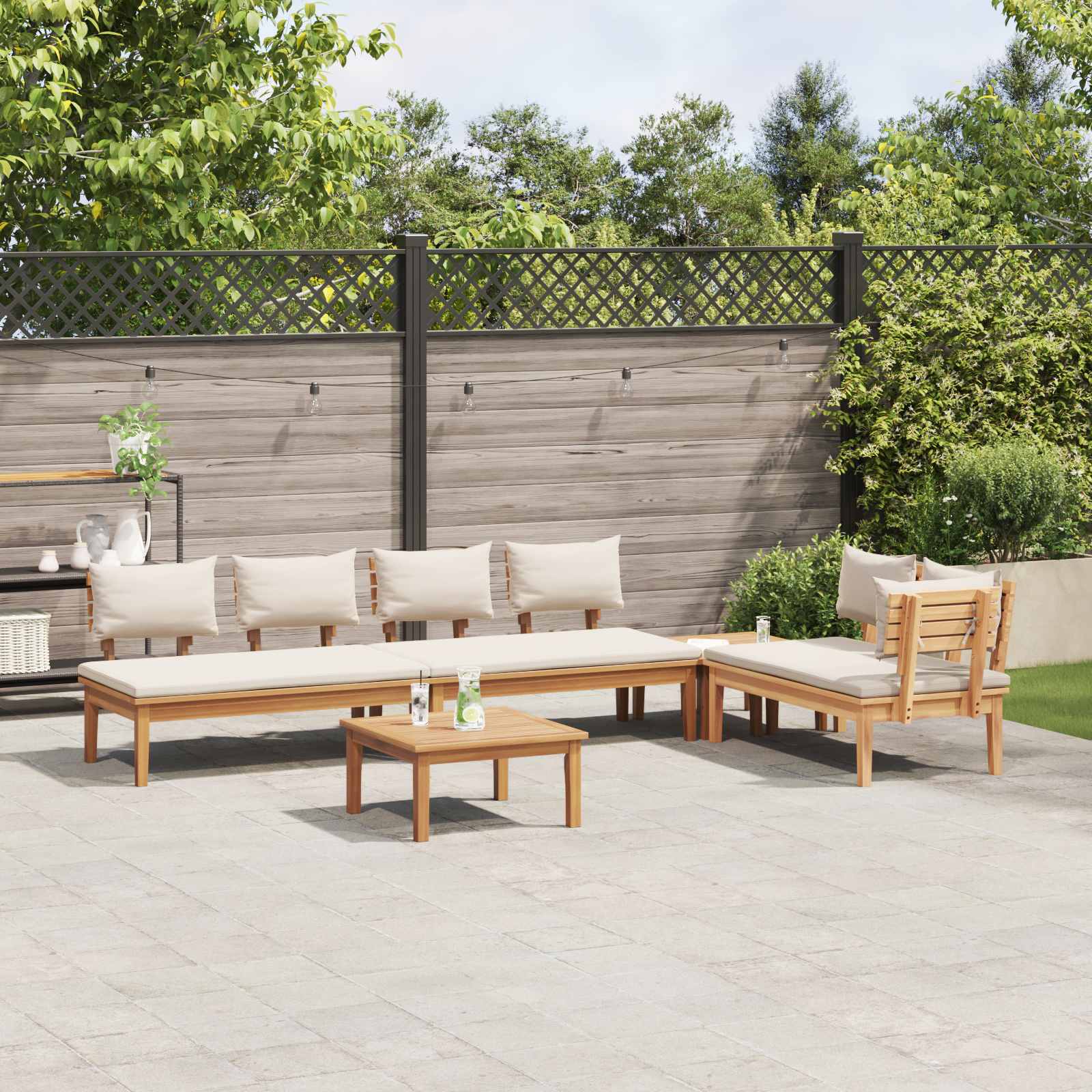 Gartensofa-set 5 pcs Braun und Creme