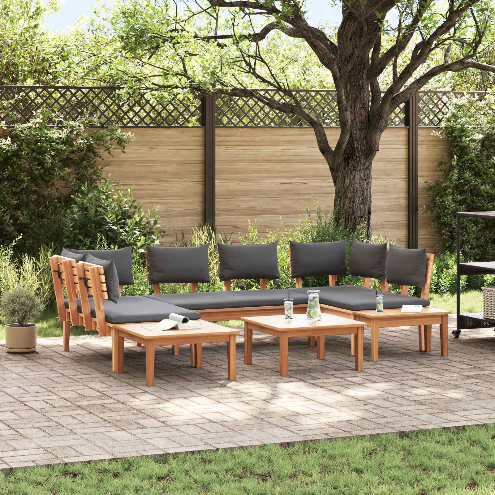Gartensofa-set 4 pcs Braun und Grau