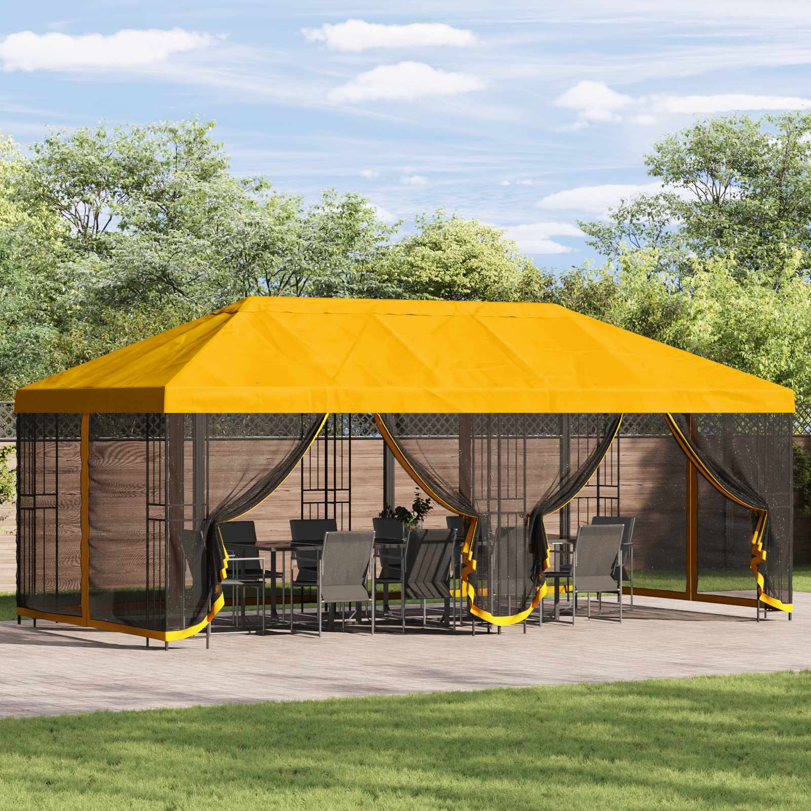 Pavillon mit Seitenwänden 6 x 3 m Gelb Polyester und Stahl 190