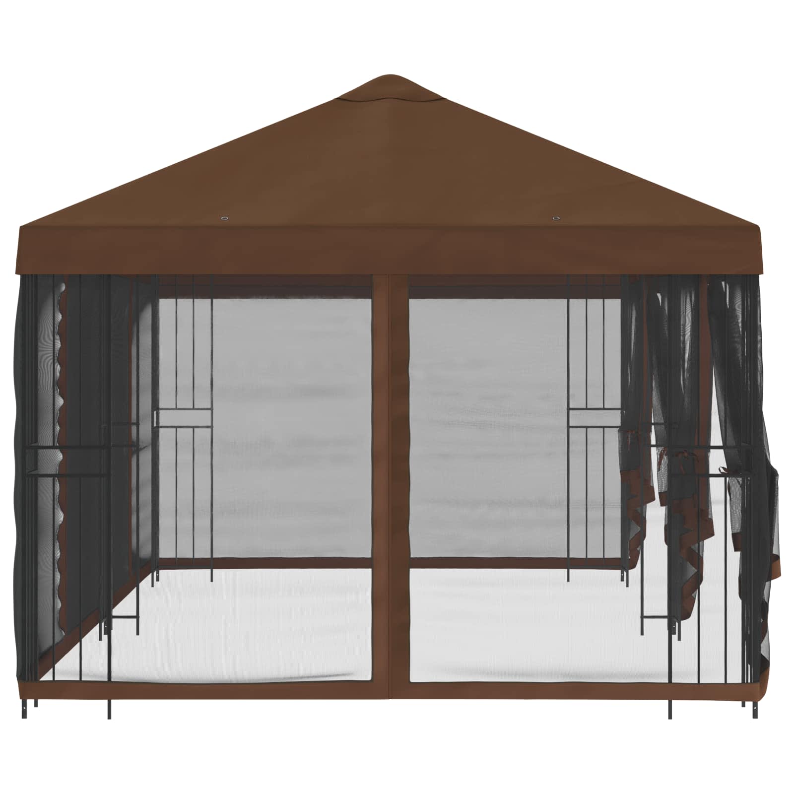 Pavillon mit Seitenwänden 6 x 3 m Braun Polyester und Stahl 190