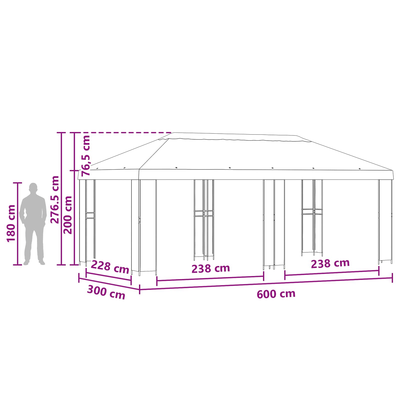 Garten Pavillon 6 x 3 m Braun Polyester und Stahl 190
