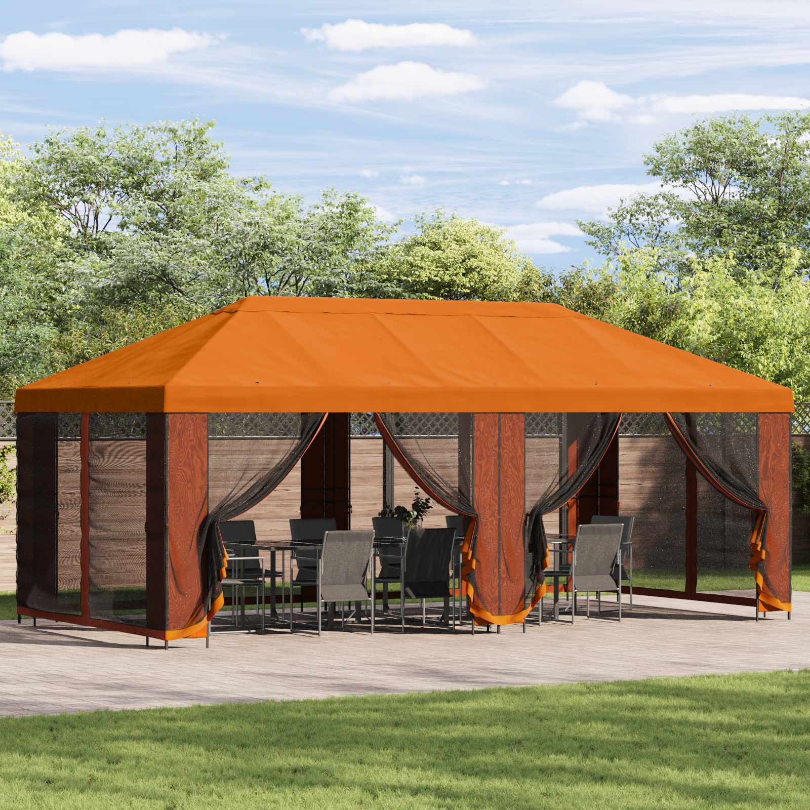 Pavillon mit Seitenwänden 6 x 3 m Orange Polyester und Stahl