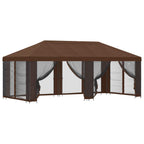 Pavillon mit Seitenwänden 6 x 3 m Braun Polyester und Stahl 190