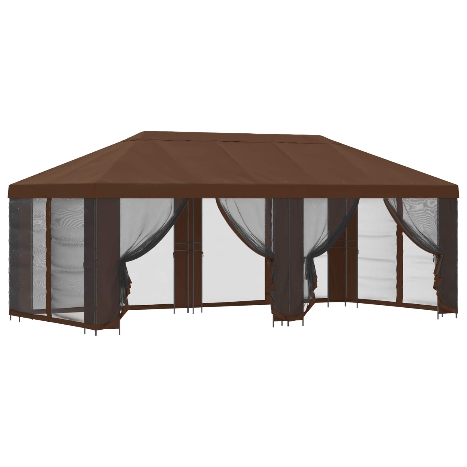 Pavillon mit Seitenwänden 6 x 3 m Braun Polyester und Stahl 190