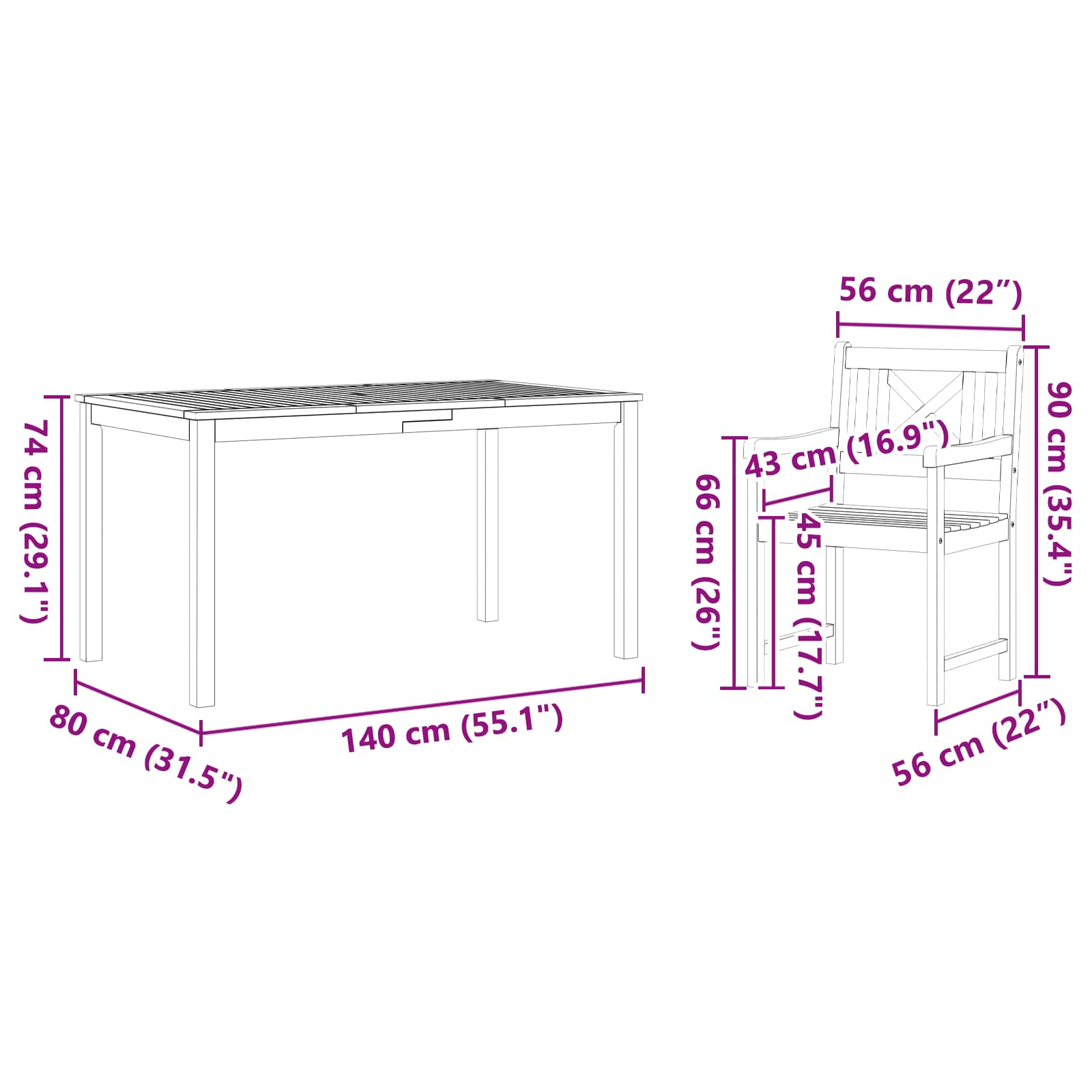 Garten Essgruppe 5 pcs Braun Massivholz Akazie