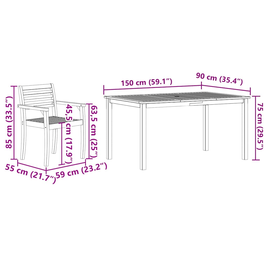 Garten Essgruppe 5 pcs Braun Massivholz Akazie