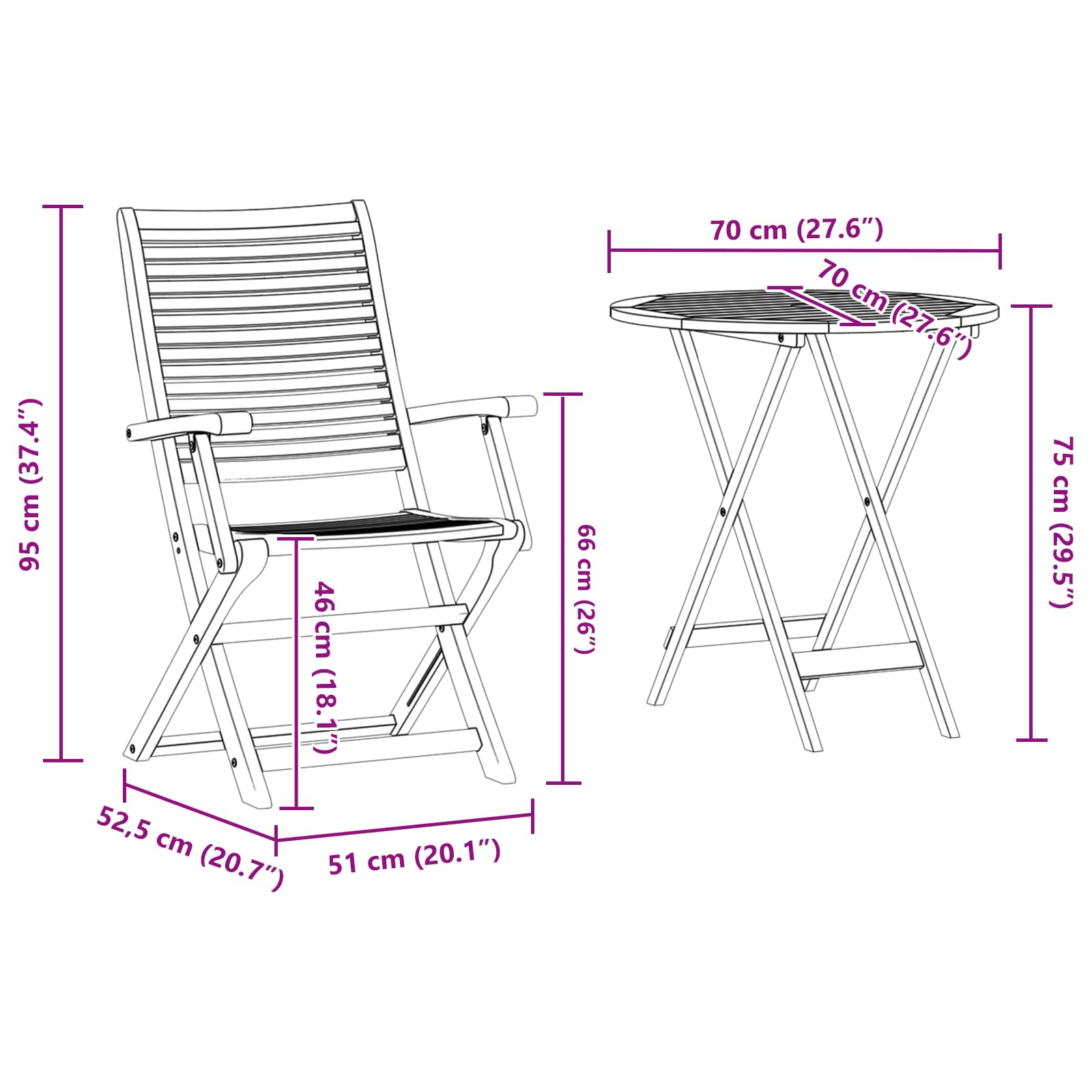Klapp Bistro Set 3 pcs Braun Massivholz Akazie