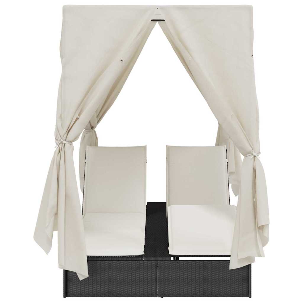 Doppelte Sonnenliege Warmes Weiß 205 x 129 x 200 cm Poly-Rattan