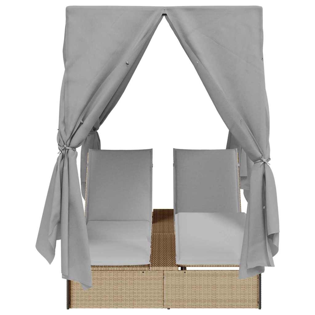 Doppelte Sonnenliege Grau 205 x 129 x 200 cm Poly-Rattan