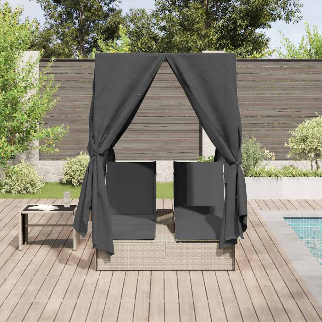 Doppelte Sonnenliege Hellgrau 205 x 129 x 200 cm Poly-Rattan