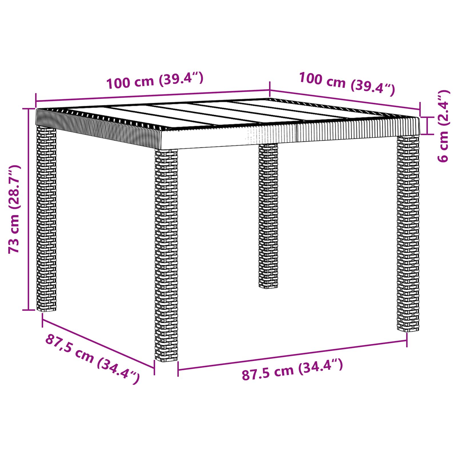 Gartentisch Braun 100 x 100 x 73 cm Poly-Rattan