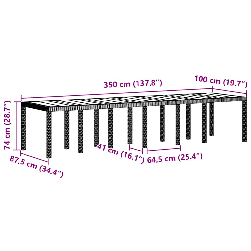 Gartentisch Weiß 350 x 100 x 74 cm Poly-Rattan
