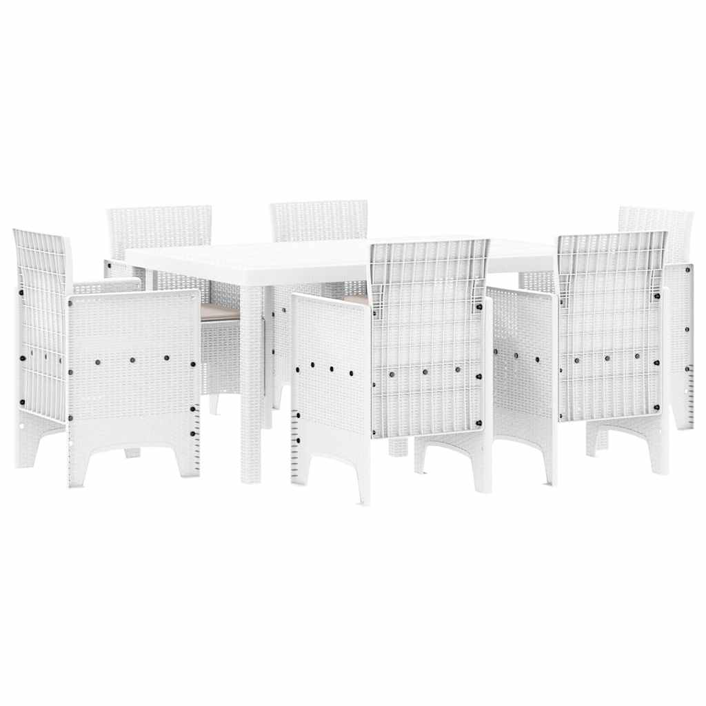 Garten Essgruppe 7 pcs Weiß Polt Rattan