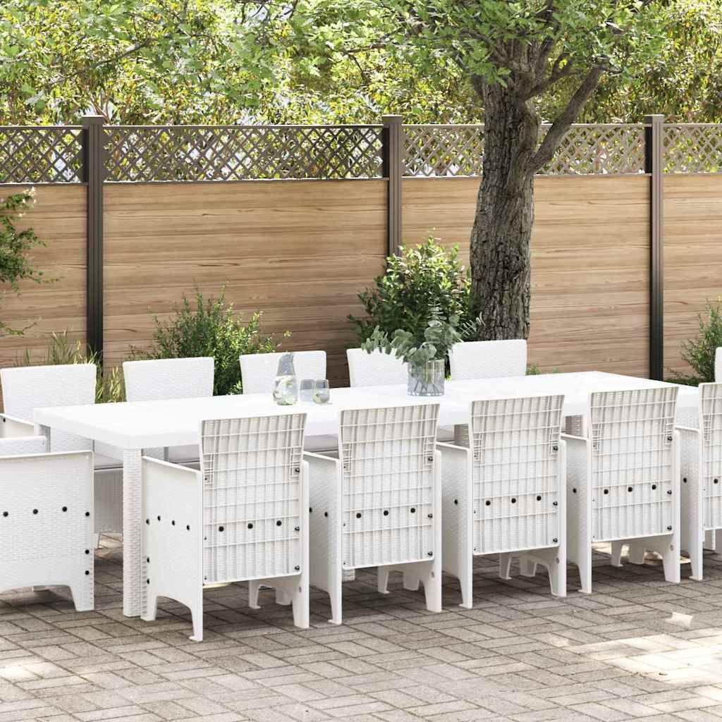 Garten Essgruppe 13 pcs Weiß und Hellgrau Poly-Rattan und Stahl